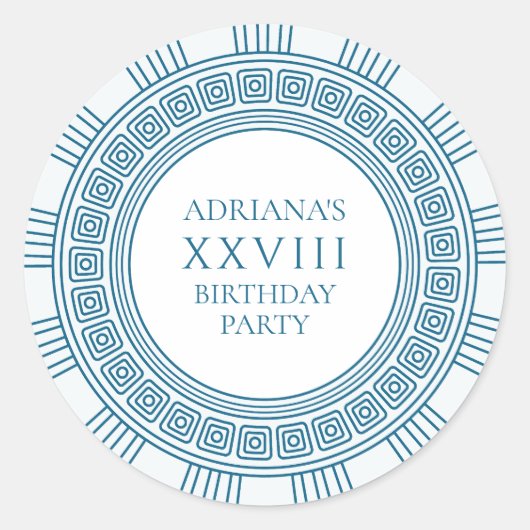 古代ギリシャをテーマにした青い模様のパーティー ラウンドシール (正面)