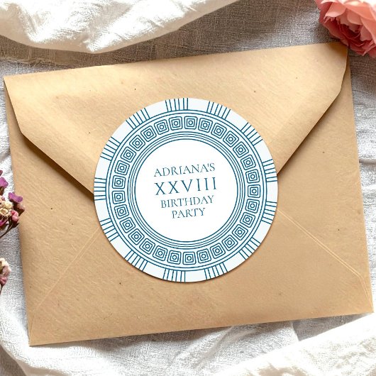 古代ギリシャをテーマにした青い模様のパーティー ラウンドシール