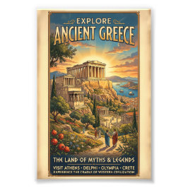 古代ギリシャを探索 ビンテージ旅行ポスター フォトプリント