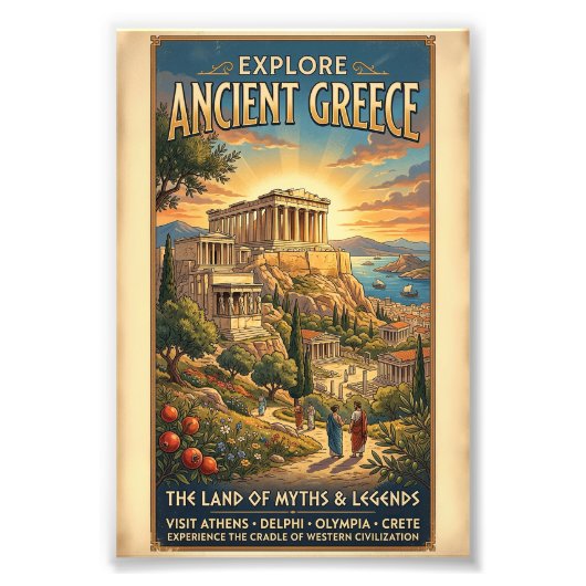 古代ギリシャを探索 ビンテージ旅行ポスター フォトプリント            (正面)