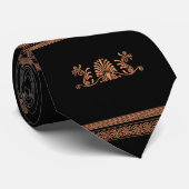 古代ギリシャ人のスタイルの黒いおよびオレンジ花柄 ネクタイ (ロール)