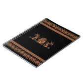 古代ギリシャ人のスタイルの黒いおよびオレンジ花柄 ノートブック (左側)