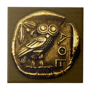 古代ギリシャ人の硬貨のフクロウ タイル