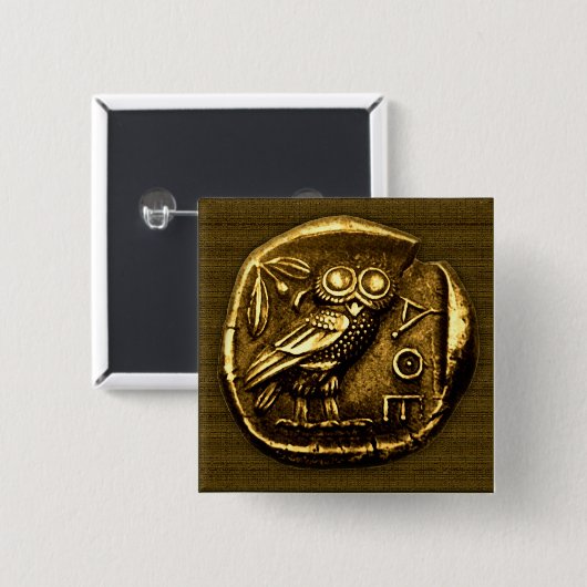古代ギリシャ人の硬貨のフクロウ 缶バッジ (正面&裏面)
