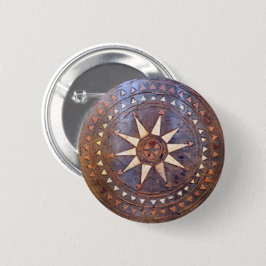 古代ギリシャ人の記号の切り分けられる木製の民族の太陽のモチーフ 缶バッジ (正面&裏面)