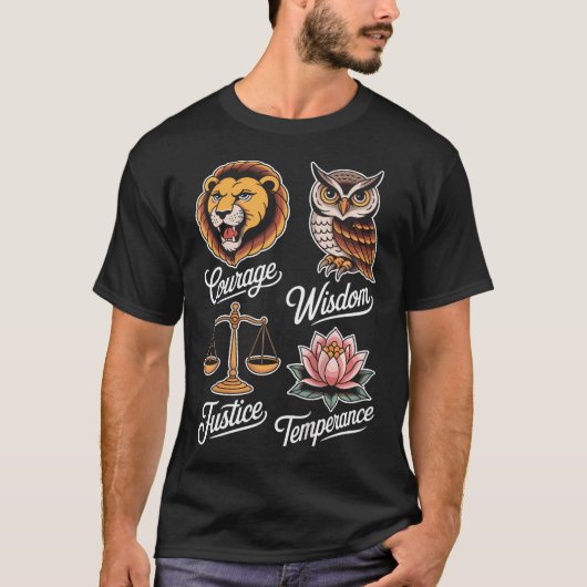 古代ギリシャ哲学とストア派の四本の柱 Tシャツ (正面)