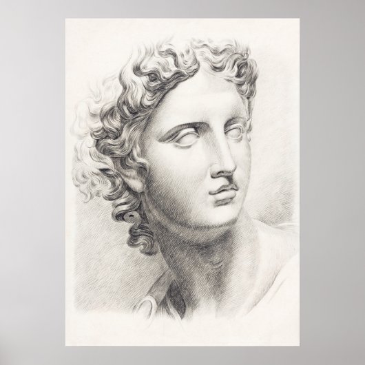 古代ギリシャ彫刻ブラック&ホワイトポートレート ポスター (正面)
