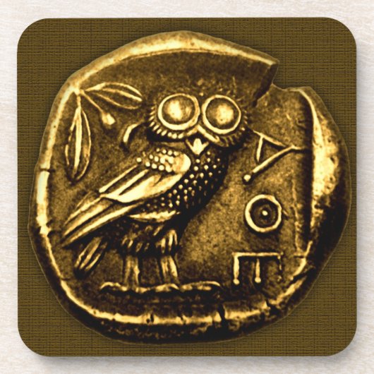 古代ギリシャ貨幣のフクロウ コースター (正面)