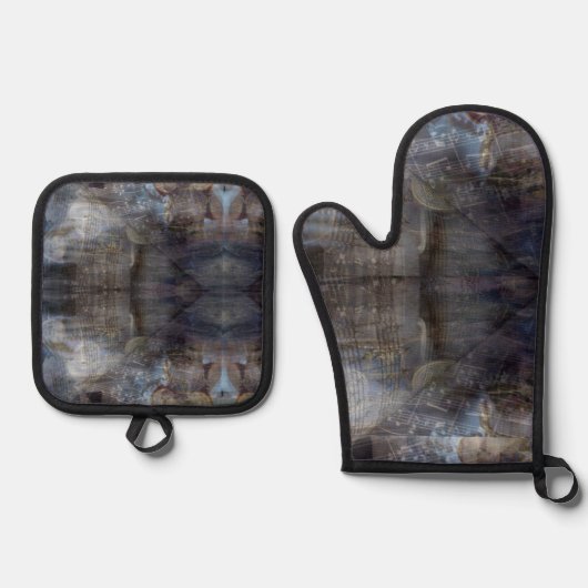 古代ギリシャ音楽スタッフ 鍋つかみ&鍋敷きセット (正面)