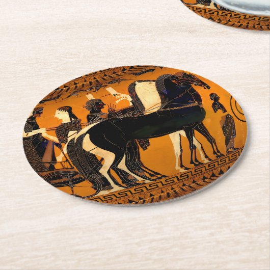 古代ギリシャ黒姿アートコースター ラウンドペーパーコースター (アングル)