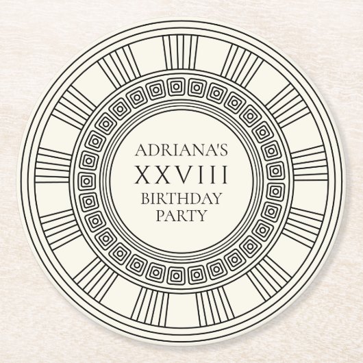 古代ギリシャ・ローマをテーマにした誕生日パーティー ラウンドペーパーコースター (正面)