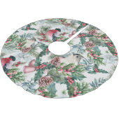 古代クリスマスの鳥と松の花柄 ブラッシュドポリエステルツリースカート (アングル)