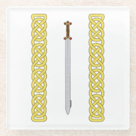 古代ケルトの剣と結び糸細工 ガラスコースター