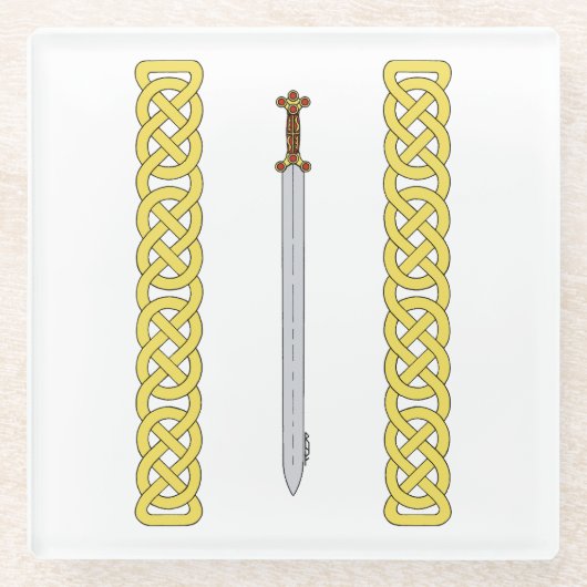 古代ケルトの剣と結び糸細工 ガラスコースター (正面)