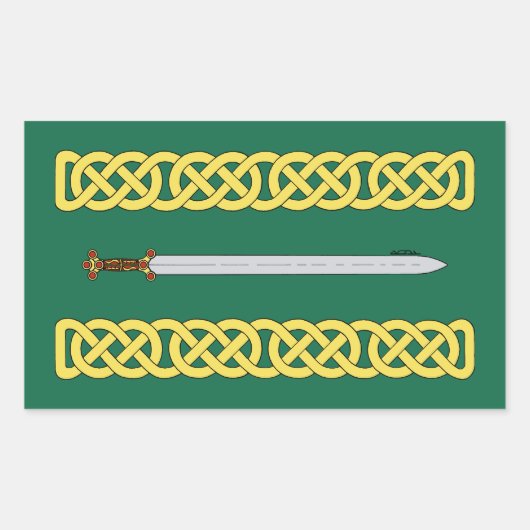 古代ケルトの剣と結び糸細工 長方形シール (正面)