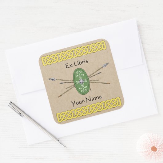 古代ケルトの盾と槍の蔵書票 スクエアシール (封筒)