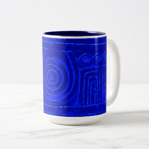 古代シュメールのメソポタミアンパターンブルー ツートーンマグカップ