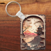 古代シー中国のン紙カットブラウンのキーチェーン キーホルダー (正面)