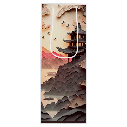 古代シー中国のン紙カットブラウン抱き枕 ワインギフトバッグ (正面)