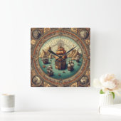 古代スペインの帆船地図3 スクエア壁時計 (ホーム)