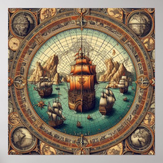 古代スペインの帆船地図3 ポスター (正面)