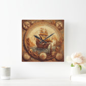 古代スペインの帆船1 スクエア壁時計 (ホーム)