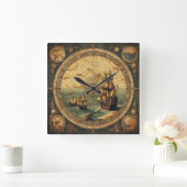 古代スペインの帆船2 スクエア壁時計 (ホーム)