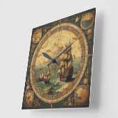 古代スペインの帆船2 スクエア壁時計 (傾斜)