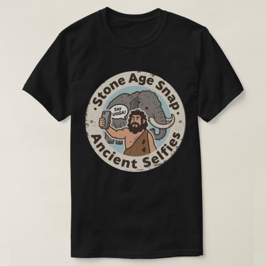 古代セルフィー 洞窟人 マンモス Tシャツ (デザイン正面)