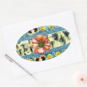 古代ダンスオレンジデイジー花 楕円形シール (封筒)