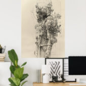 古代トアステカルテカ神鉛筆スケッチポスター ポスター (ホームオフィス)