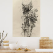 古代トアステカルテカ神鉛筆スケッチポスター ポスター (キッチン)