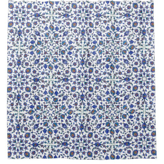 古代ハンドメイドのトルコの花柄のタイルパターン シャワーカーテン (正面)