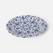 古代ハンドメイドの青いトルコの花柄のタイルパターン ペーパープレート (アングル)
