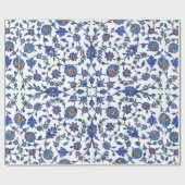 古代ハンドメイドの青いトルコの花柄のタイルパターン ラッピングペーパー (フラット)