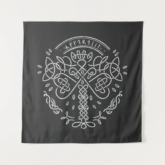 古代バイキングケルト結び糸細工 – 生命の木 タペストリー (正面)