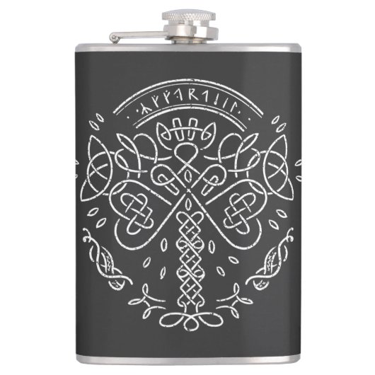 古代バイキングケルト結び糸細工 – 生命の木 フラスク (正面)
