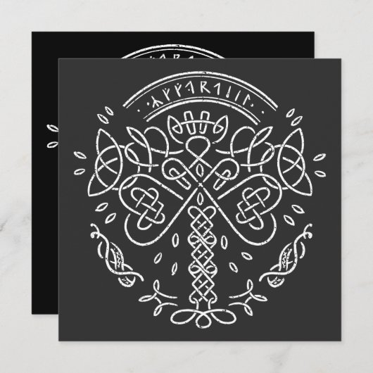 古代バイキングケルト結び糸細工 – 生命の木 招待状 (正面/裏面)