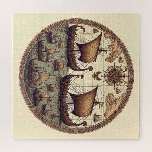 古代バイキング帆船3 ジグソーパズル (横)