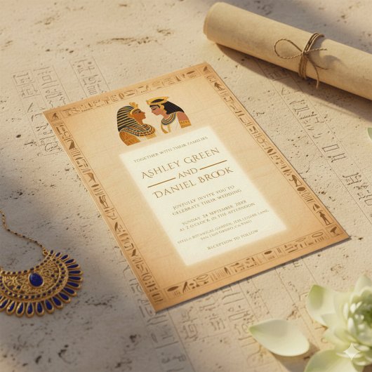 古代パピルス王と女王のエジプトの結婚式 招待状