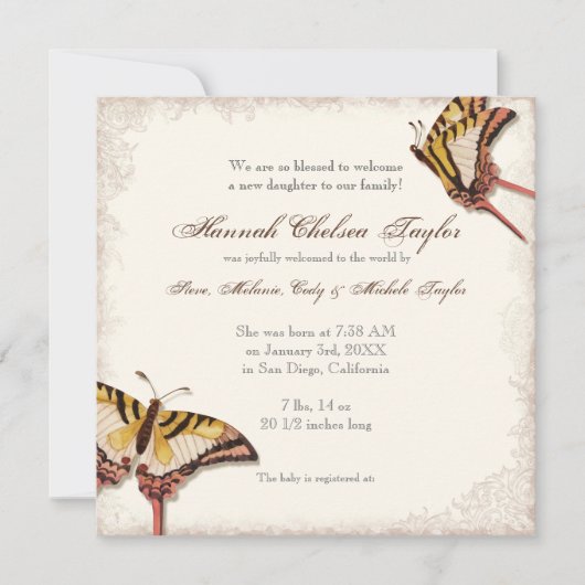 古代ビクトリアンバラベビーガール誕生発表 案内状 (正面)