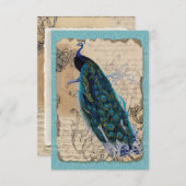 古代ピーコックヴィンテージRSVP応答招待状 出欠カード (正面/裏面)