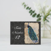 古代ピーコック披露宴テーブル番号カードブラック ポストカード (スタンド正面)