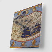 古代プトレマイオス世界地図、アルンスハイムのヨハネスによる スクエア壁時計 (傾斜)