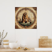 古代ポルトガルの船舶地図1 ポスター (キッチン)