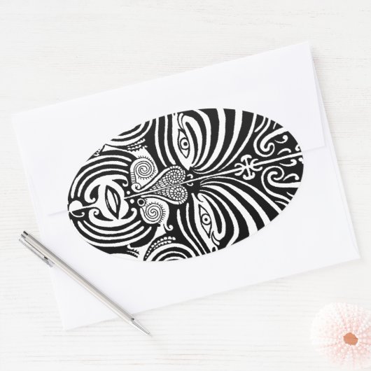 古代マオリ族のタトゥーデザイン。 楕円形シール (封筒)