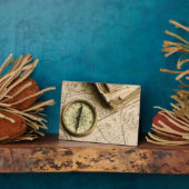 古代マップ上の古いコンパス フォトプラーク (側面)