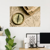 古代マップ上の古いコンパス ポスター (ホームオフィス)