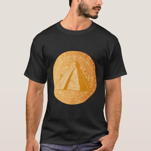古代マヤ暦アステカピラミッド幾何学 Tシャツ (正面)