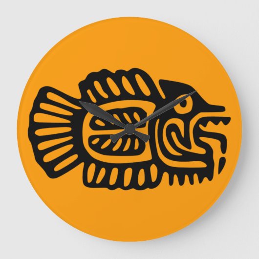 古代メキシコの魚の丸い壁時計 ラージ壁時計 (正面)